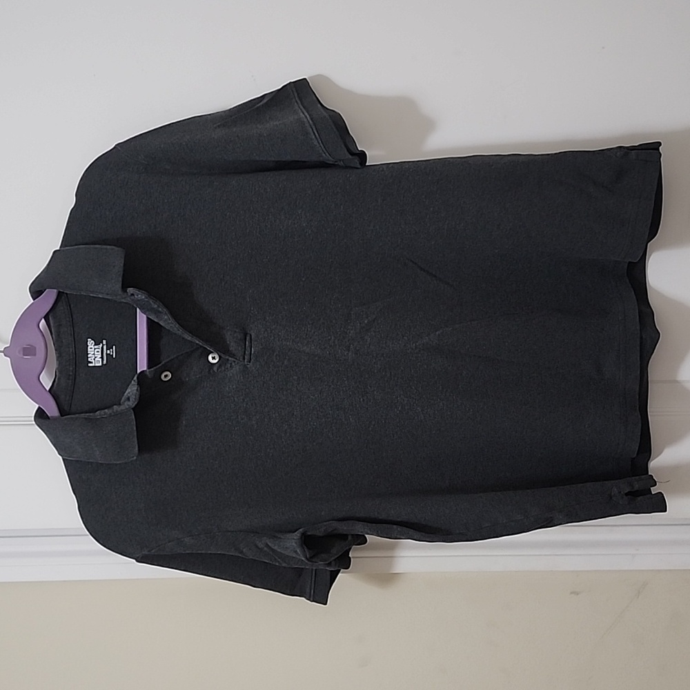 LANDS END Men's Short Sleeve Charcoal Polo Size Medium